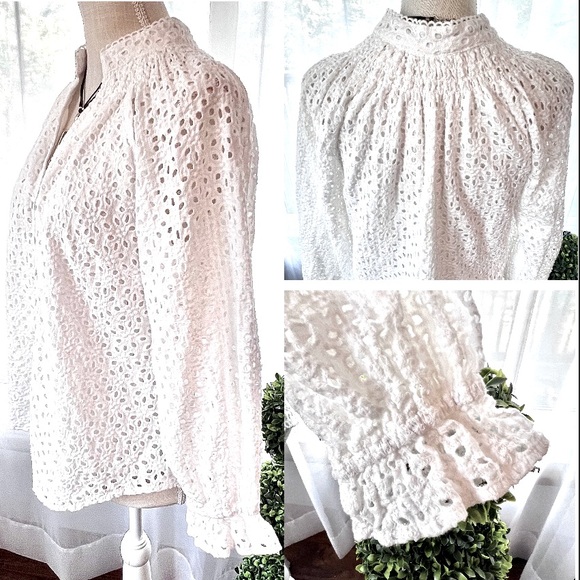 Elan Bella Eyelet Floral Embroidered Top White Size Medium - Picture 11 of 16
